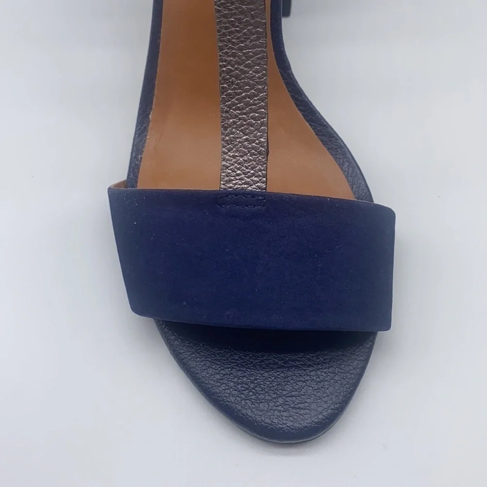 True Soul - Blue Suede And Black and Silver Leather Open Toe Heels Size 7
